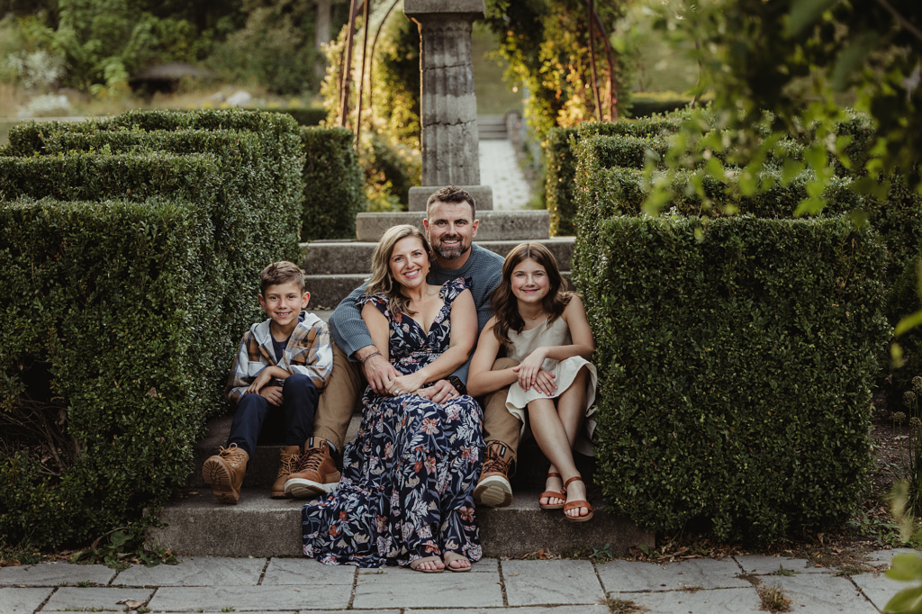 Family photography session at a scenic forest preserve in the Chicago suburbs during golden hour.