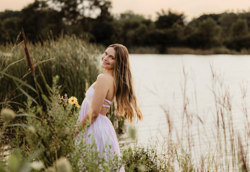 Central High School senior portrait by the lake at Mallard Lake Forest Preserve in Hanover Park, Illinois
